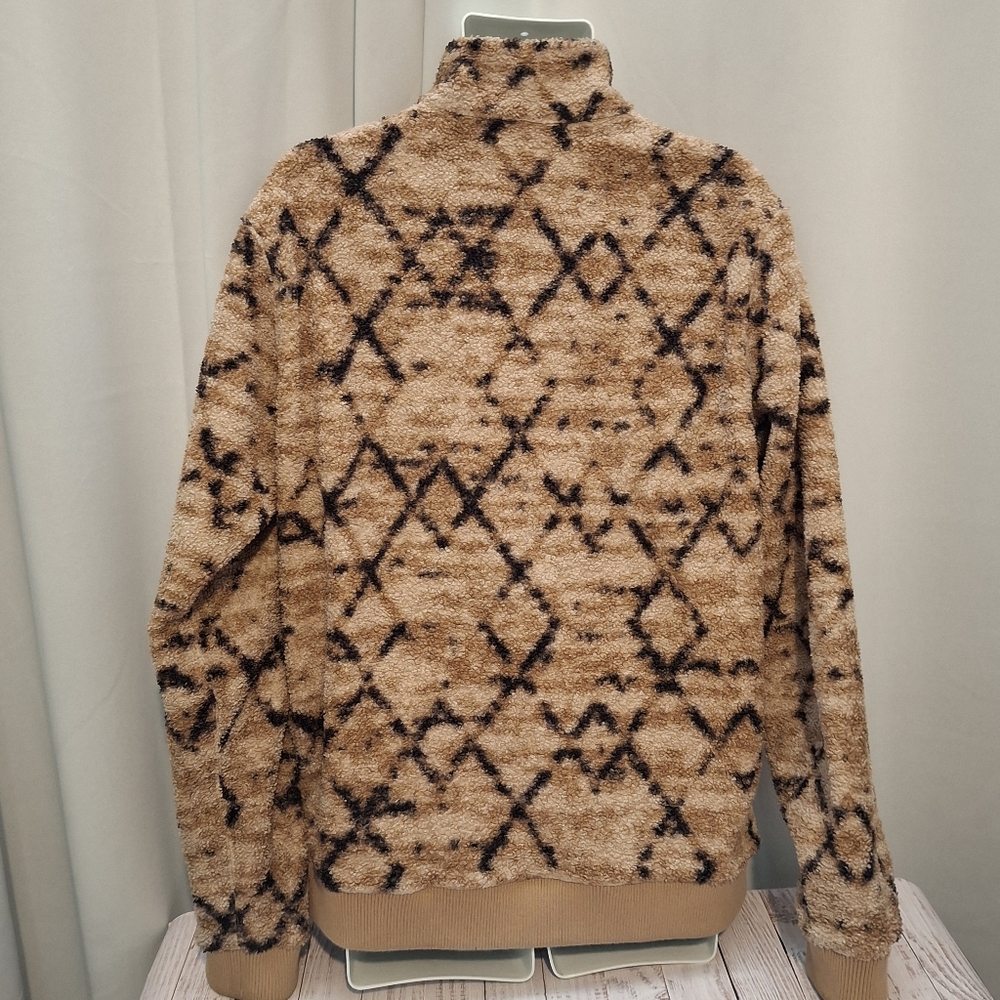 Marine Layer "Mason" Pattern High Pile Fleece Tan Geo Zip-Up Jacket Mens Large - Picture 9 of 13